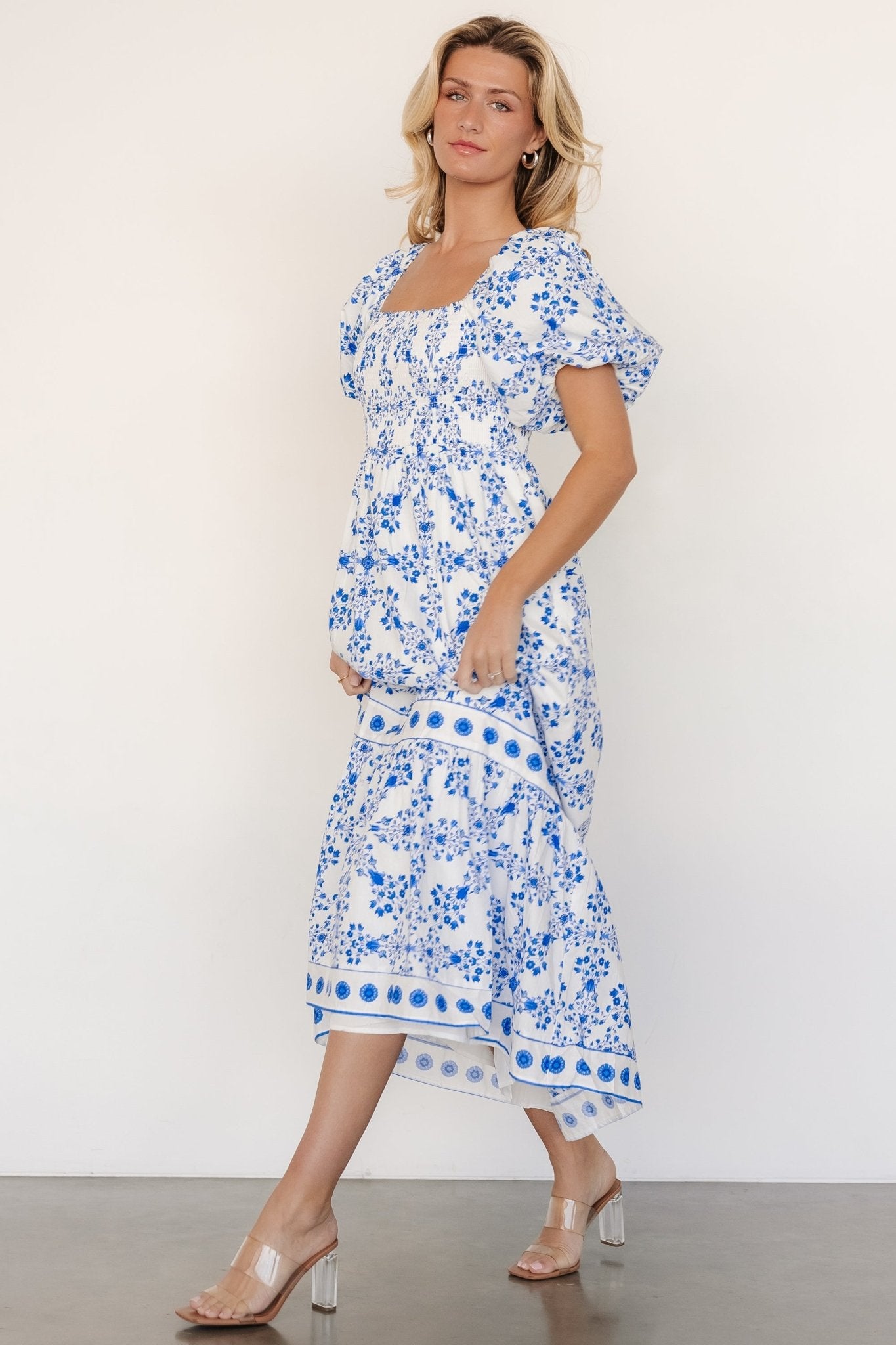 Lexa Smocked Maxi Dress | Off White + Blue Floral - Baltic Born