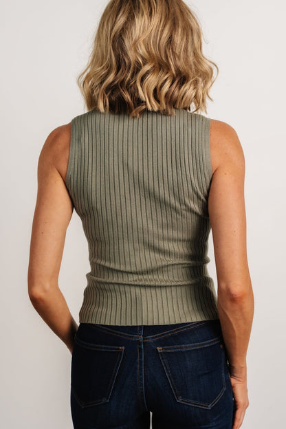 Lia Ribbed Tank Top | Dark Sage - Baltic Born