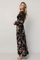 Liana Velvet Embossed Maxi Dress | Black - Baltic Born