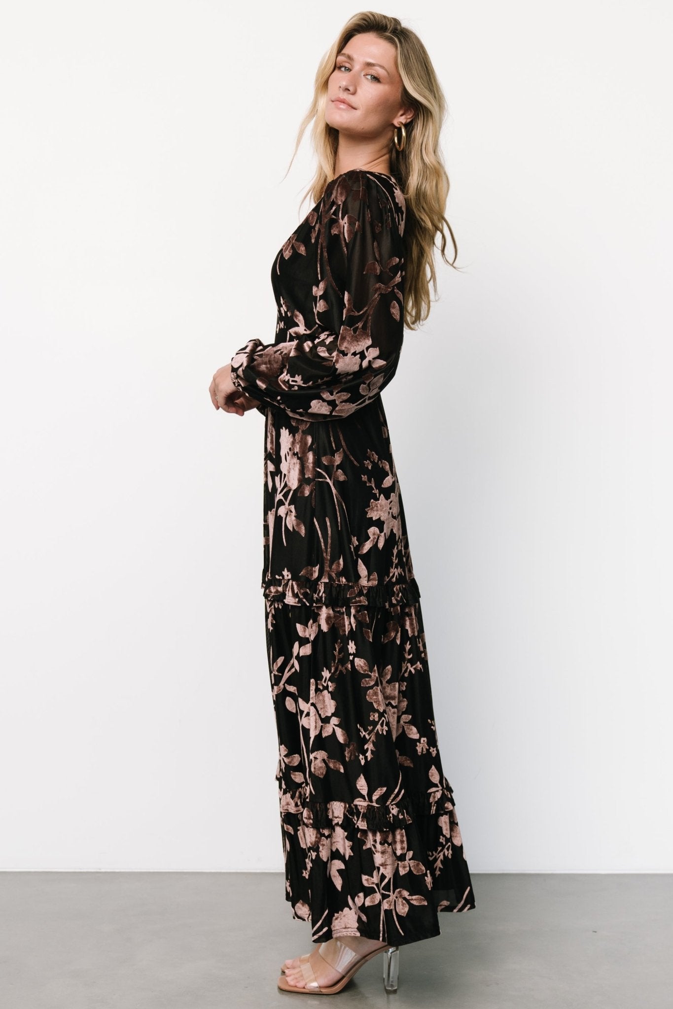 Liana Velvet Embossed Maxi Dress | Black - Baltic Born