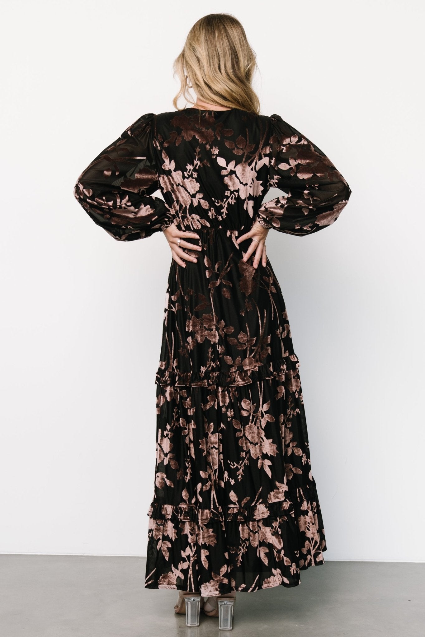 Liana Velvet Embossed Maxi Dress | Black - Baltic Born