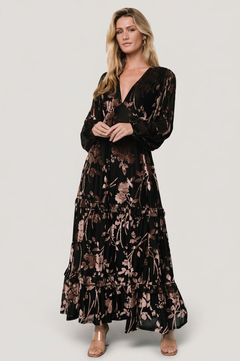Baltic Born Womens Liana Velvet Embossed Maxi Dress | Black | Size: Small Baltic Born Womens Liana Velvet Embossed Maxi Dress | Black | Size: Small