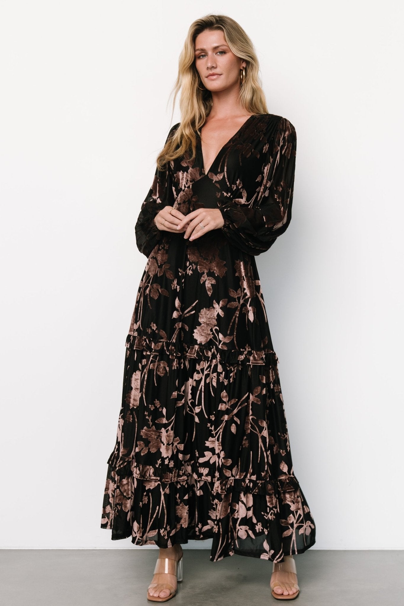 Liana Velvet Embossed Maxi Dress | Black - Baltic Born