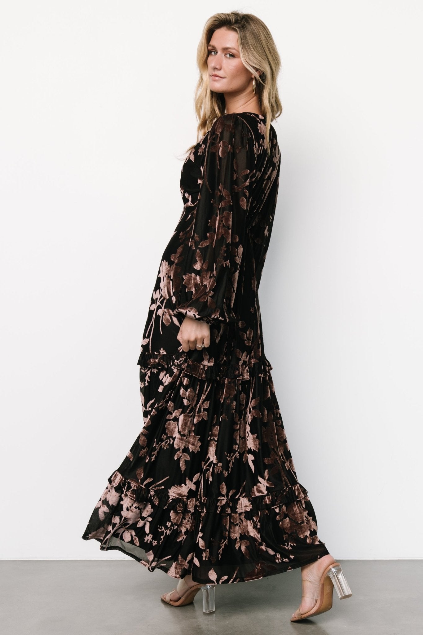 Liana Velvet Embossed Maxi Dress | Black - Baltic Born