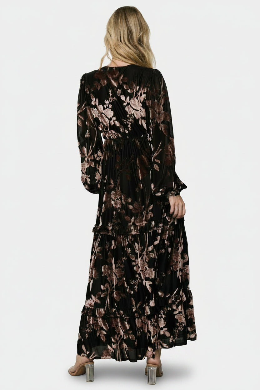 Liana Velvet Embossed Maxi Dress | Black - Baltic Born