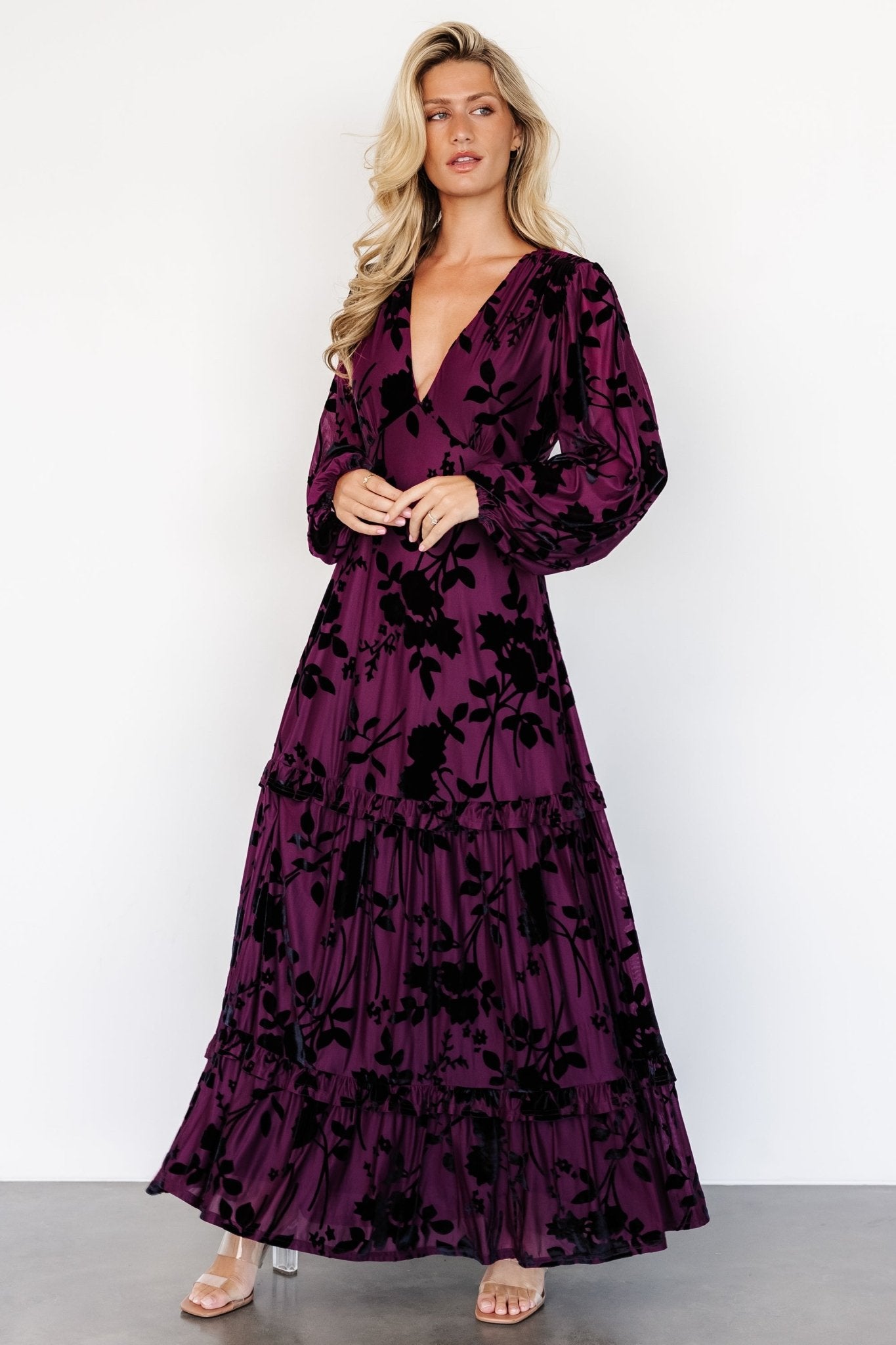 Liana Velvet Embossed Maxi Dress | Mulberry - Baltic Born