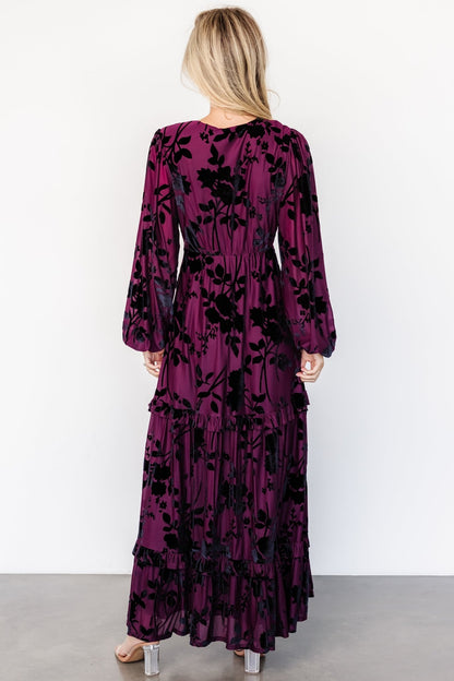 Liana Velvet Embossed Maxi Dress | Mulberry - Baltic Born