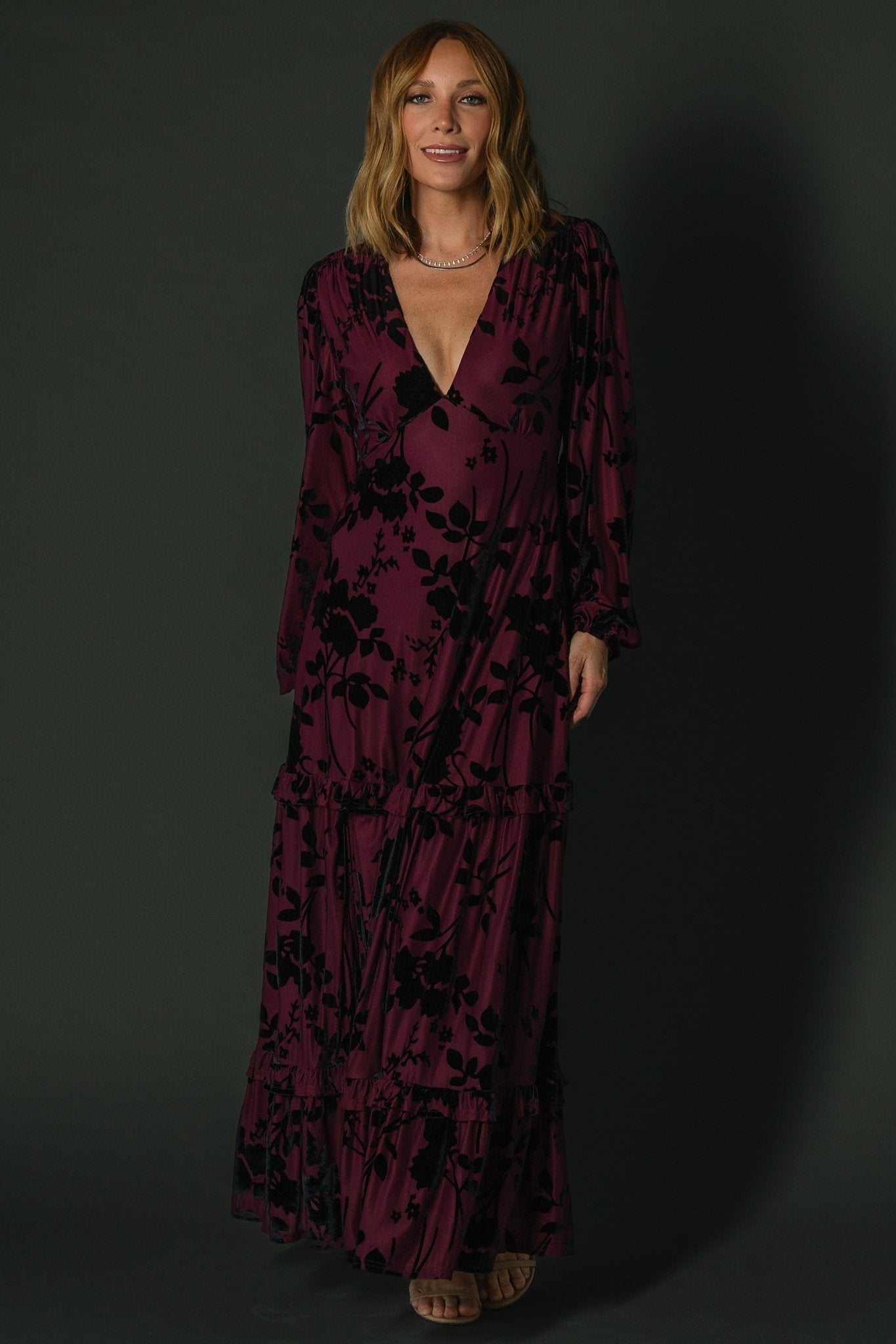 Liana Velvet Embossed Maxi Dress | Mulberry - Baltic Born