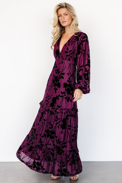 Liana Velvet Embossed Maxi Dress | Mulberry - Baltic Born