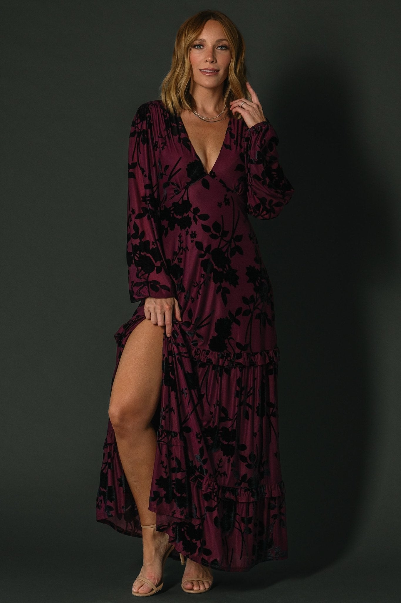 Liana Velvet Embossed Maxi Dress | Mulberry - Baltic Born