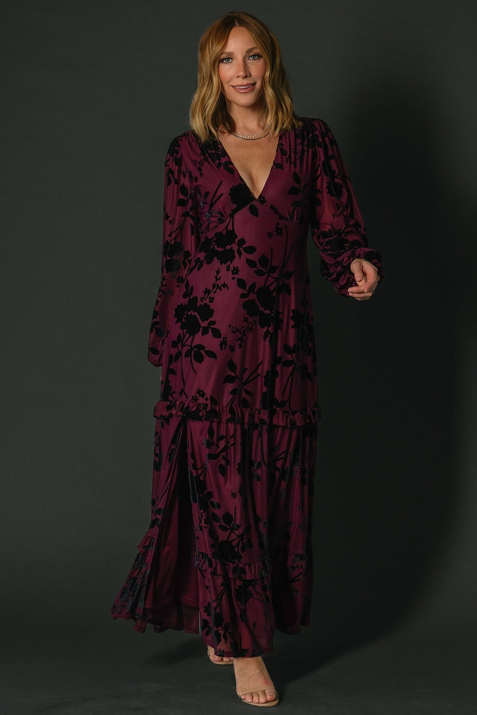 Lace Appliqued And Beaded Long Dresses Mulberry