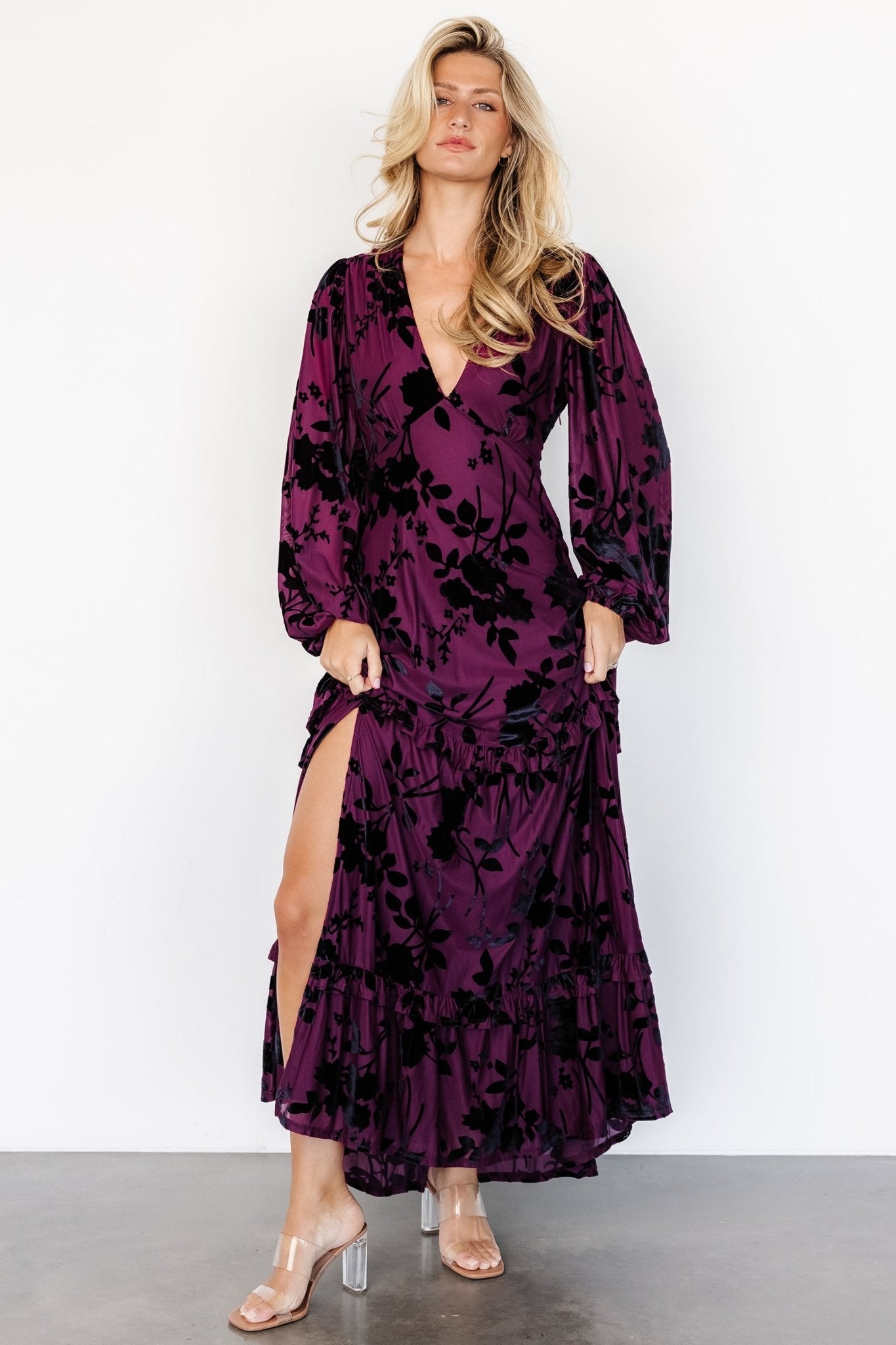 Liana Velvet Embossed Maxi Dress | Mulberry - Baltic Born