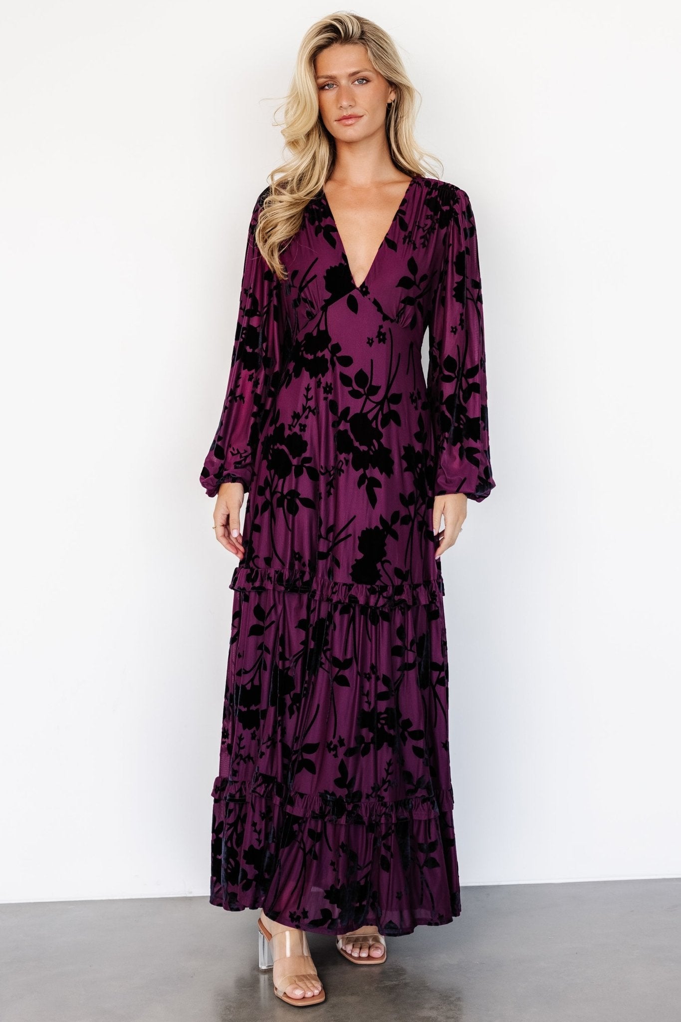 Baltic Born Womens Liana Velvet Embossed Maxi Dress | Mulberry | Size: Small Baltic Born Womens Liana Velvet Embossed Maxi Dress | Mulberry | Size: Small