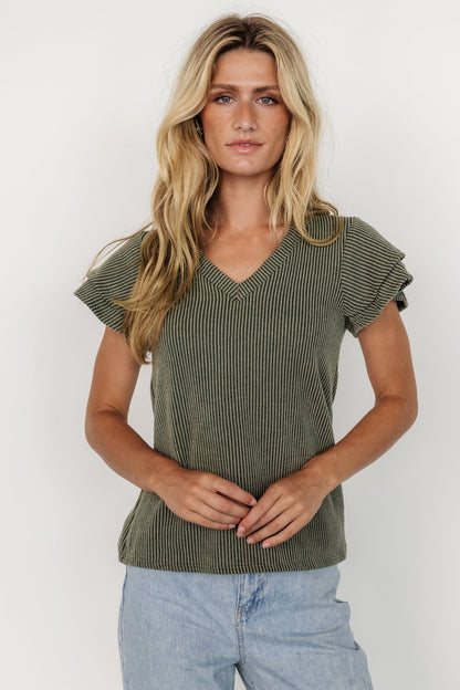 Lianna Ribbed Top | Olive - Baltic Born