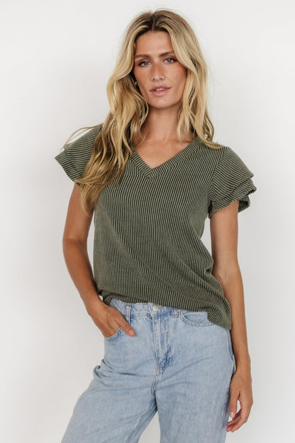 Lianna Ribbed Top | Olive - Baltic Born