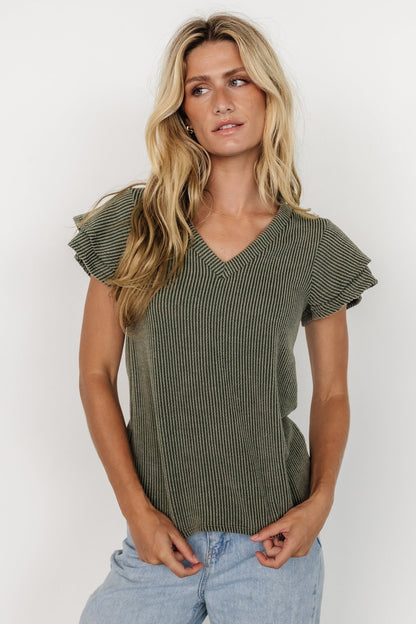 Lianna Ribbed Top | Olive - Baltic Born