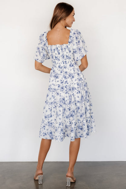 Lilla Tiered Midi Dress | Off - White + Blue Floral - Baltic Born