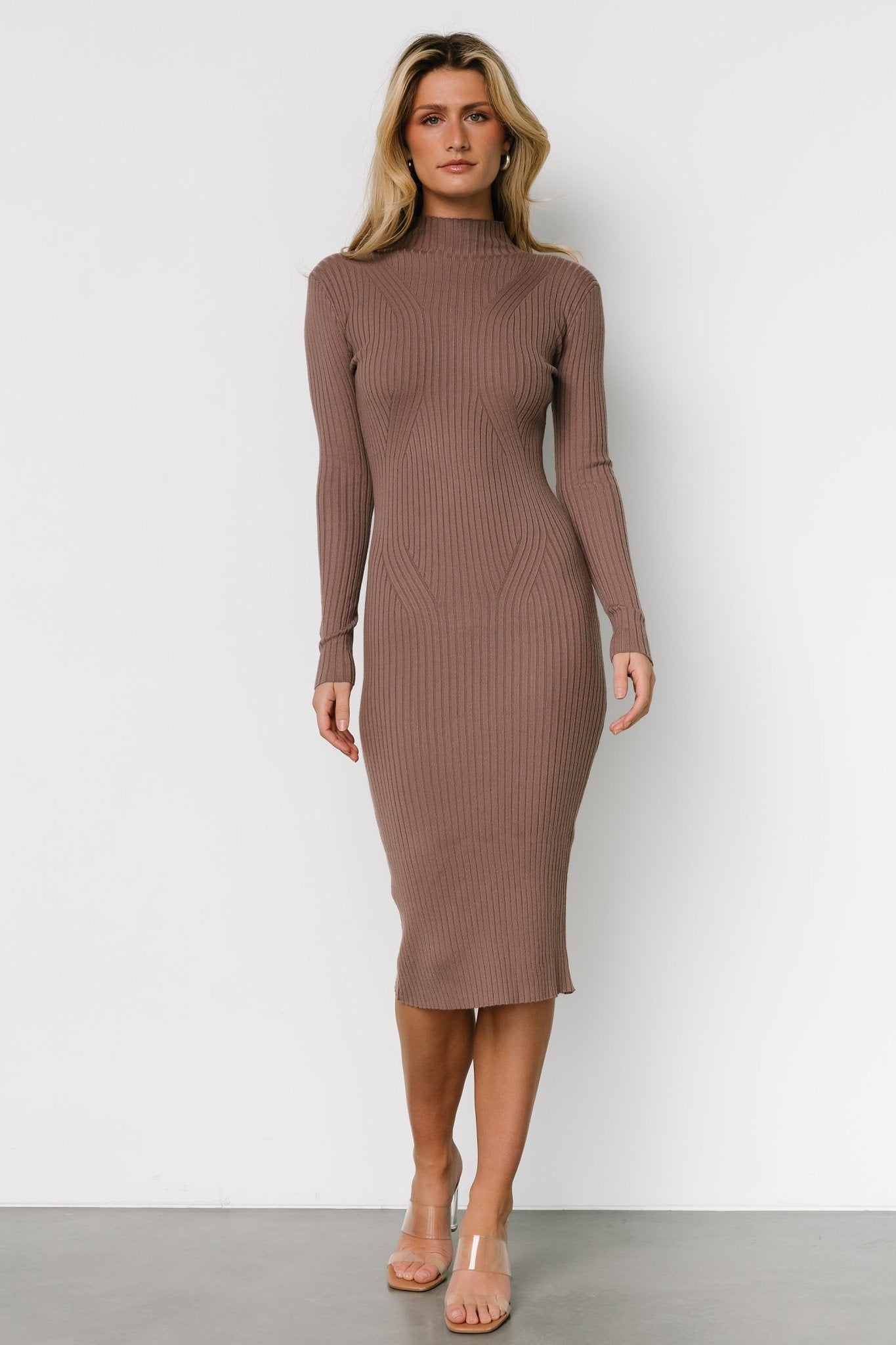 Lindsey Mock Neck Midi Dress | Dusty Mocha - Baltic Born