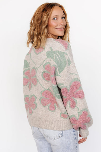 Lisbeth Flower Sweater | Green + Pink - Baltic Born