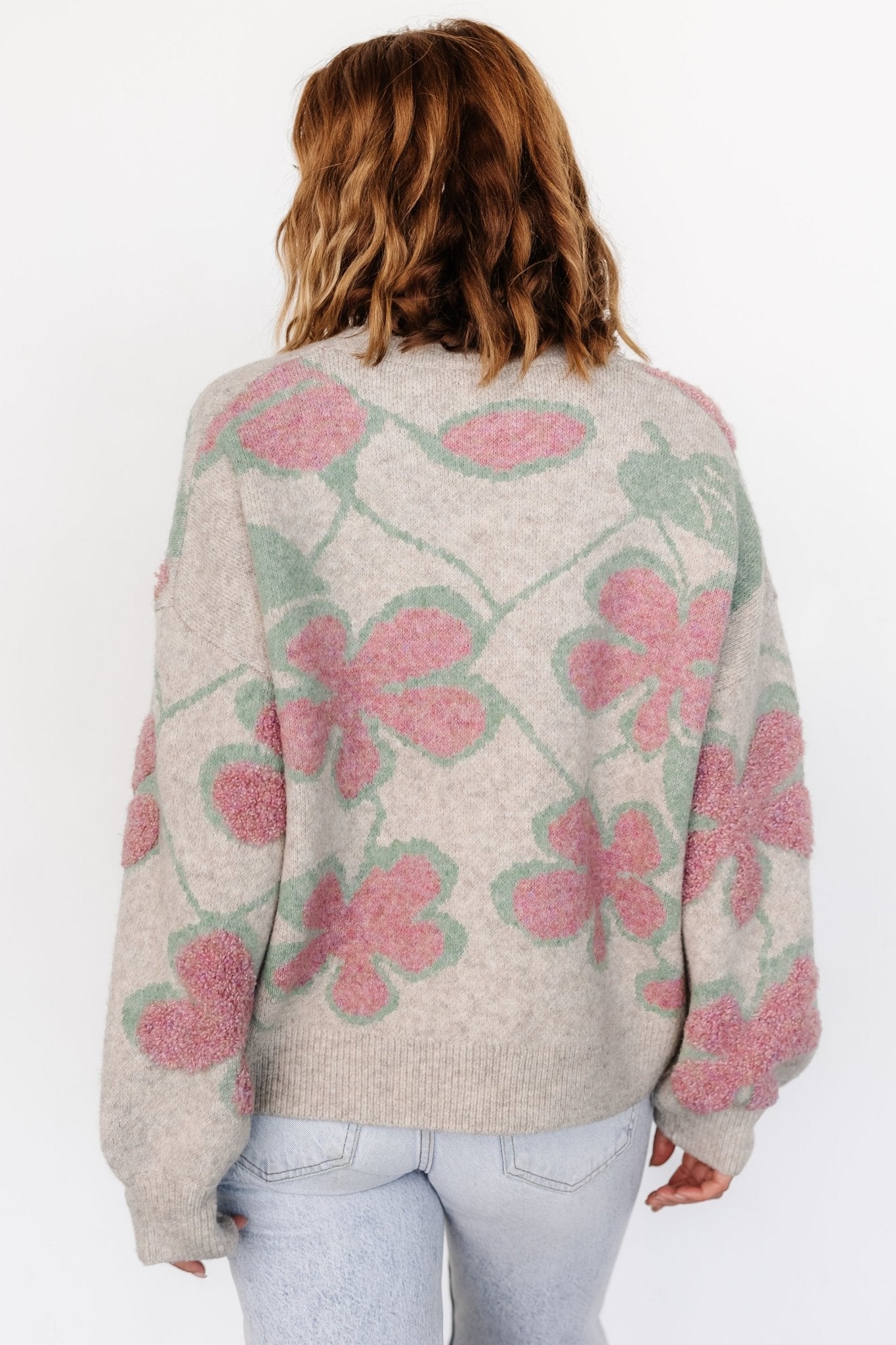 Lisbeth Flower Sweater | Green + Pink - Baltic Born