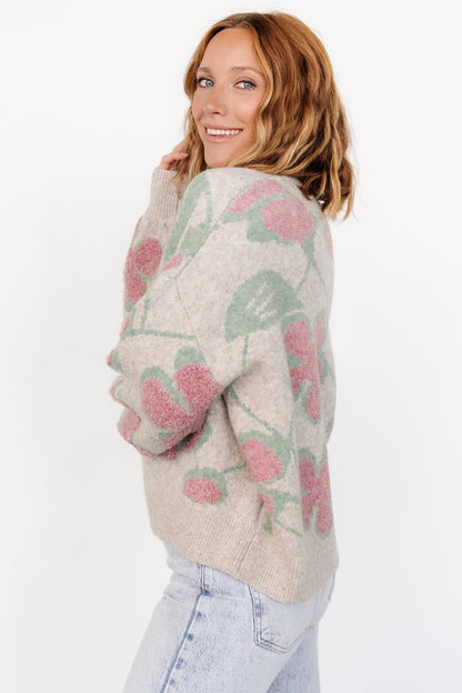 Lisbeth Flower Sweater | Green + Pink - Baltic Born