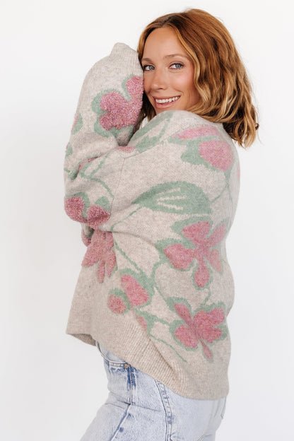 Lisbeth Flower Sweater | Green + Pink - Baltic Born