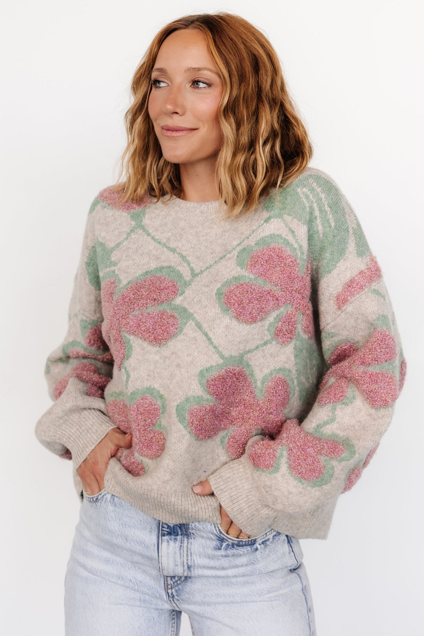 Lisbeth Flower Sweater | Green + Pink - Baltic Born