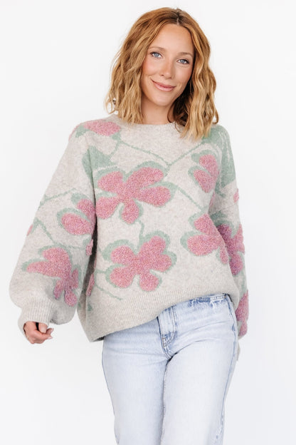 Lisbeth Flower Sweater | Green + Pink - Baltic Born