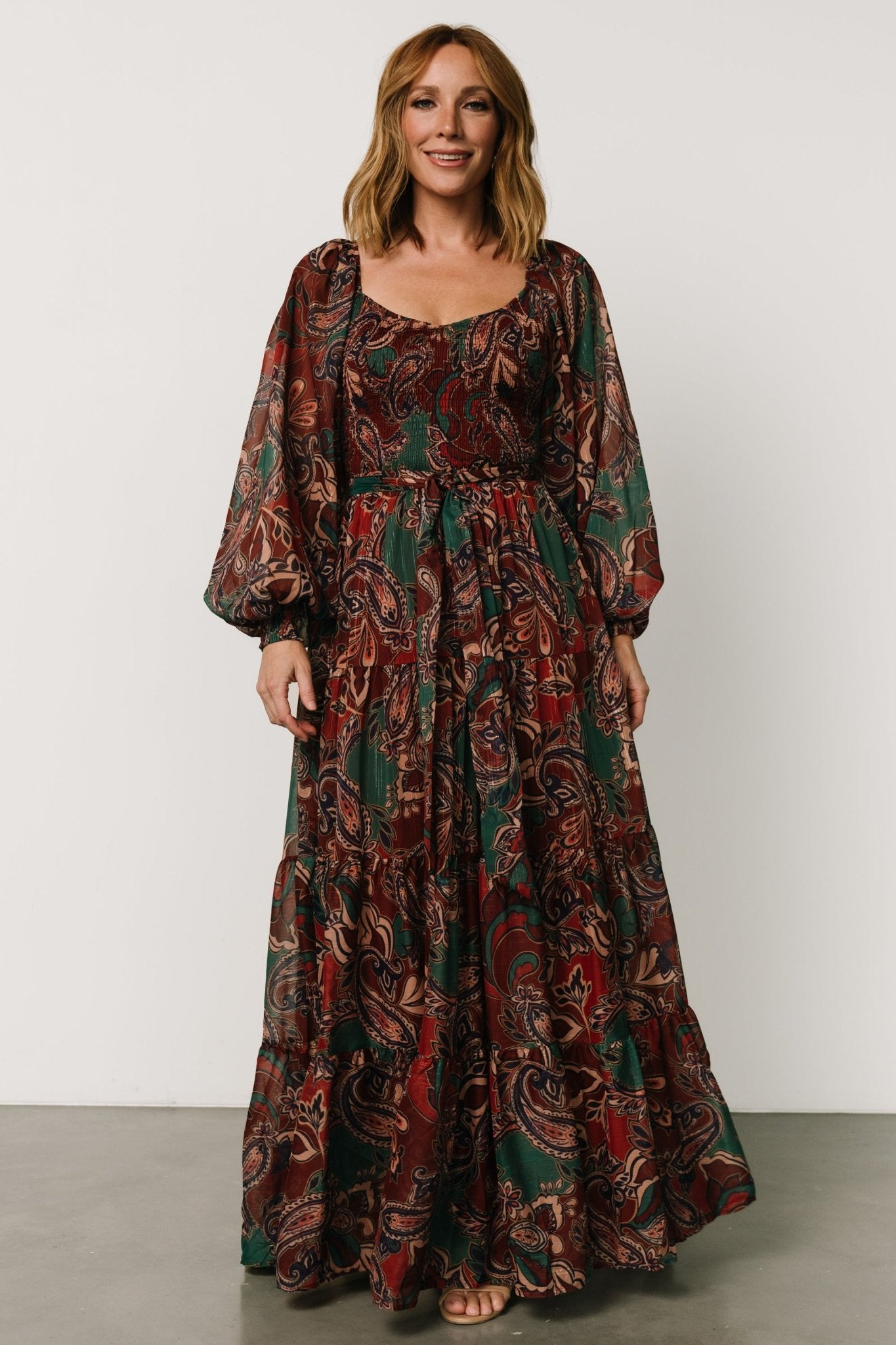 Livia Maxi Dress | Dark Green + Wine Multi - Baltic Born