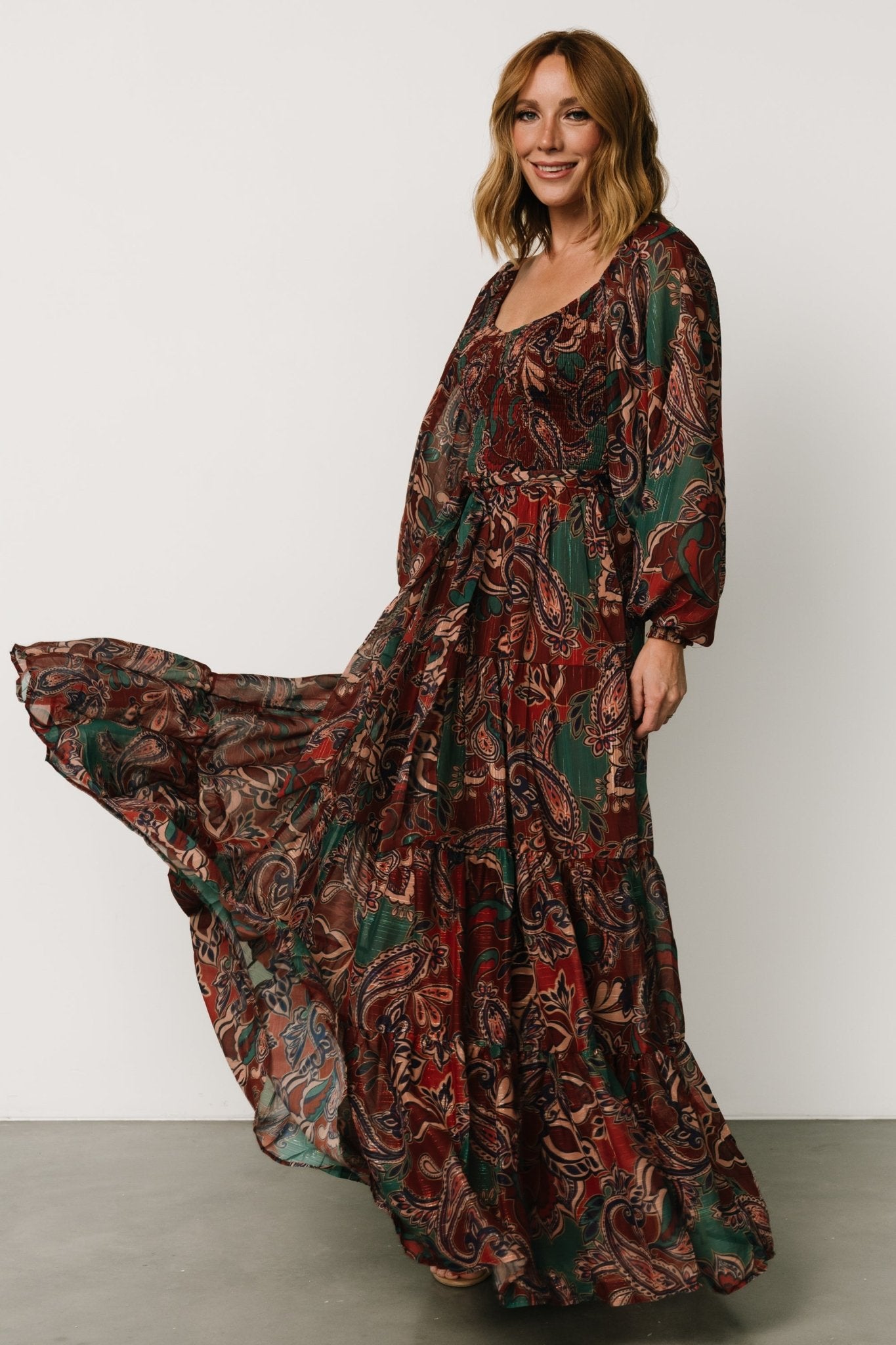 Livia Maxi Dress | Dark Green + Wine Multi - Baltic Born