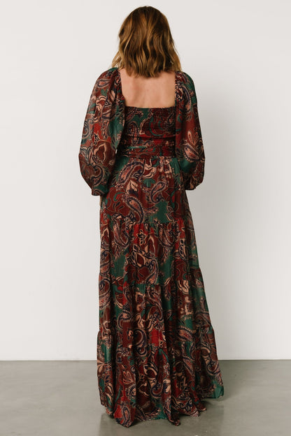 Livia Maxi Dress | Dark Green + Wine Multi - Baltic Born