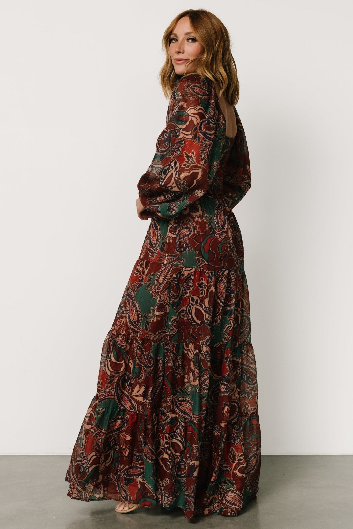 Livia Maxi Dress | Dark Green + Wine Multi - Baltic Born