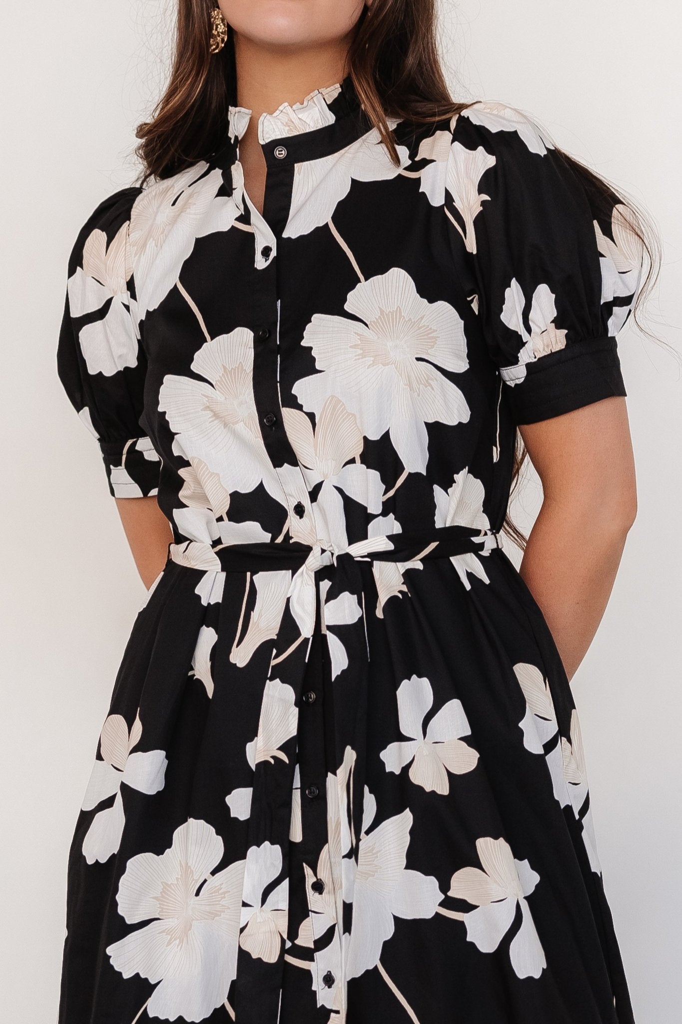 Loewe Button Dress | Black + Off White Floral - Baltic Born