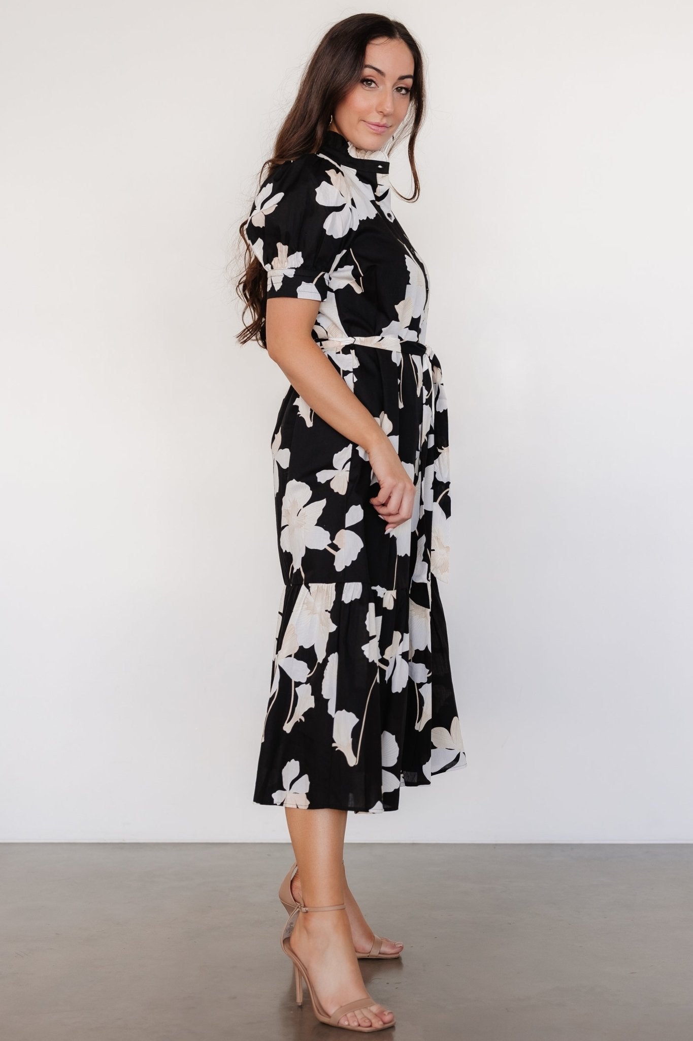 Loewe Button Dress | Black + Off White Floral - Baltic Born