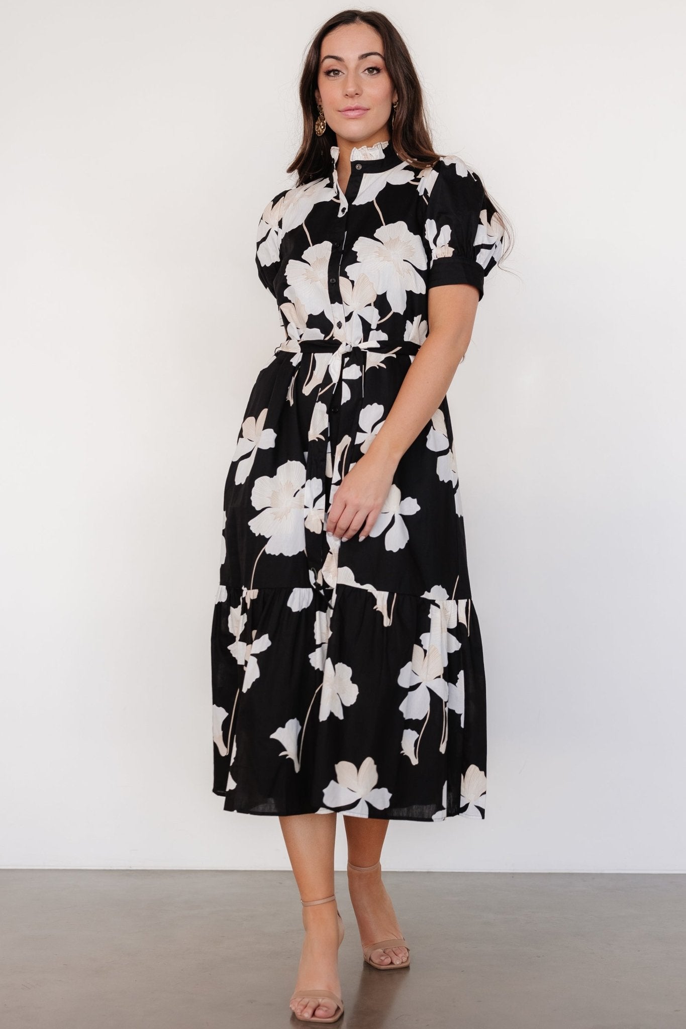 Loewe Button Dress | Black + Off White Floral - Baltic Born