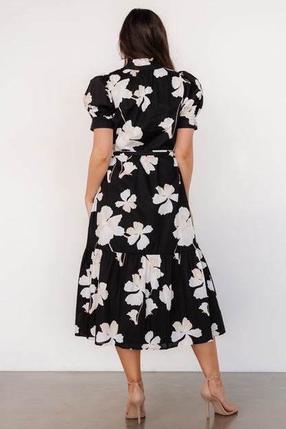 Loewe Button Dress | Black + Off White Floral - Baltic Born