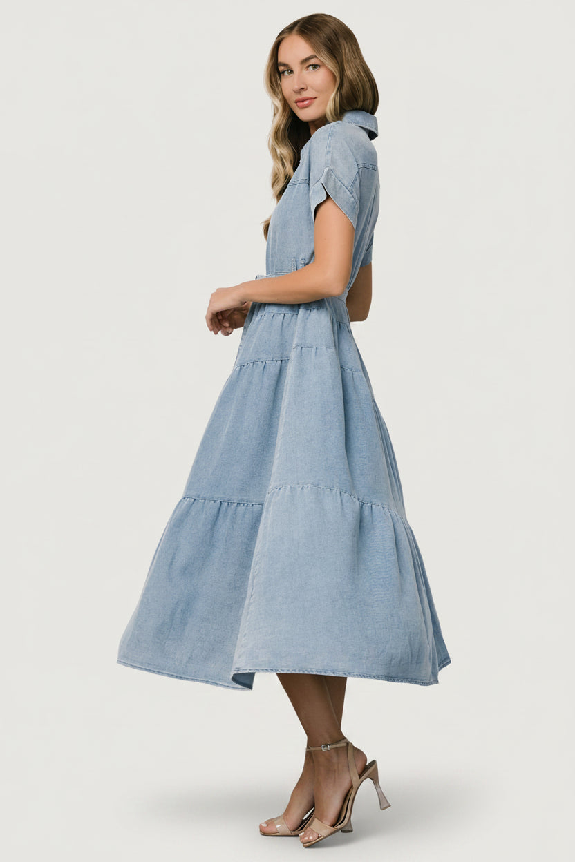Logan Button Up Midi Dress Washed Denim | Baltic Born 1XL Logan Button Up Midi Dress Washed Denim | Baltic Born 1XL