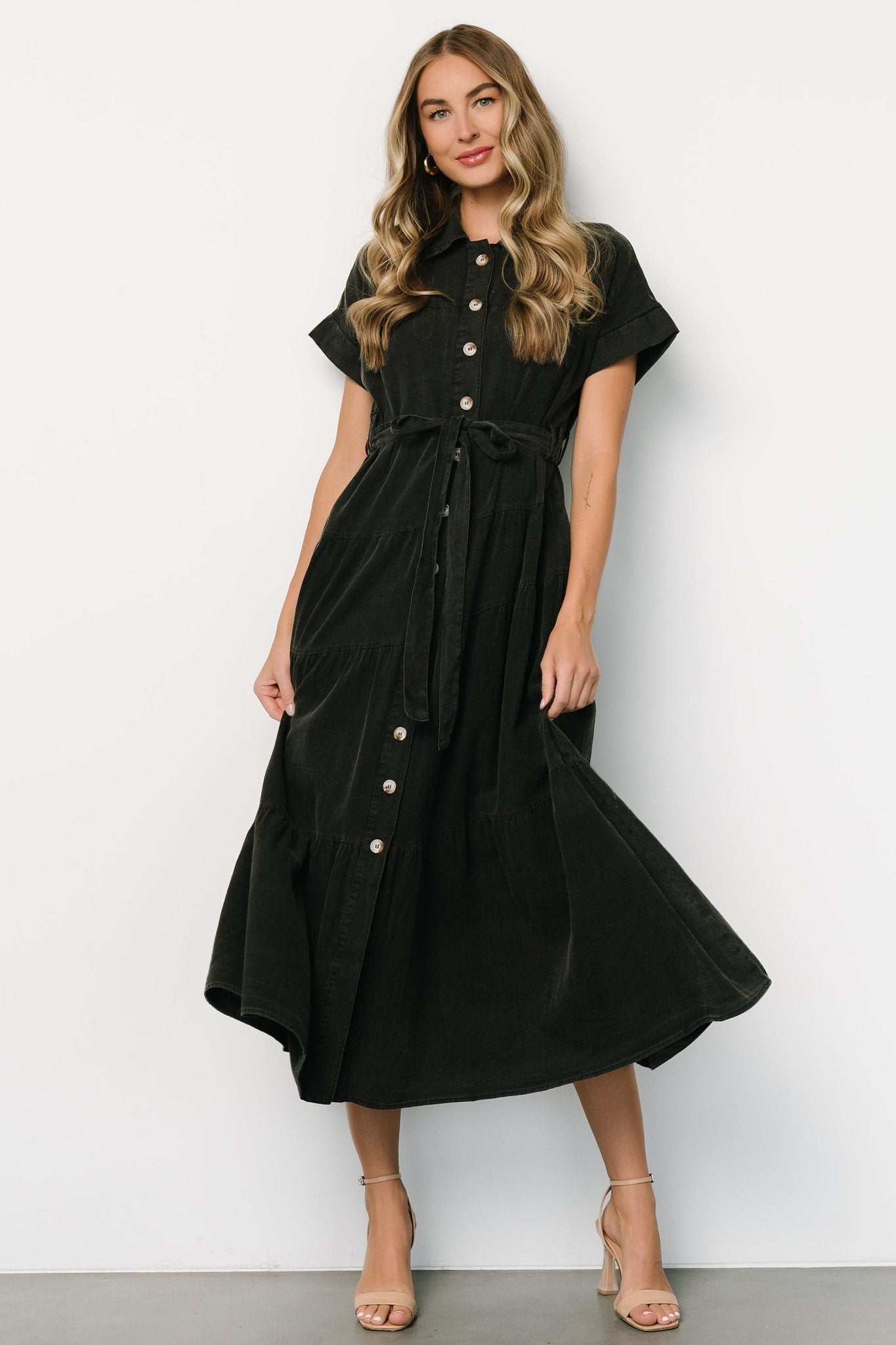 Logan Button Up Maxi Dress | Black - Baltic Born