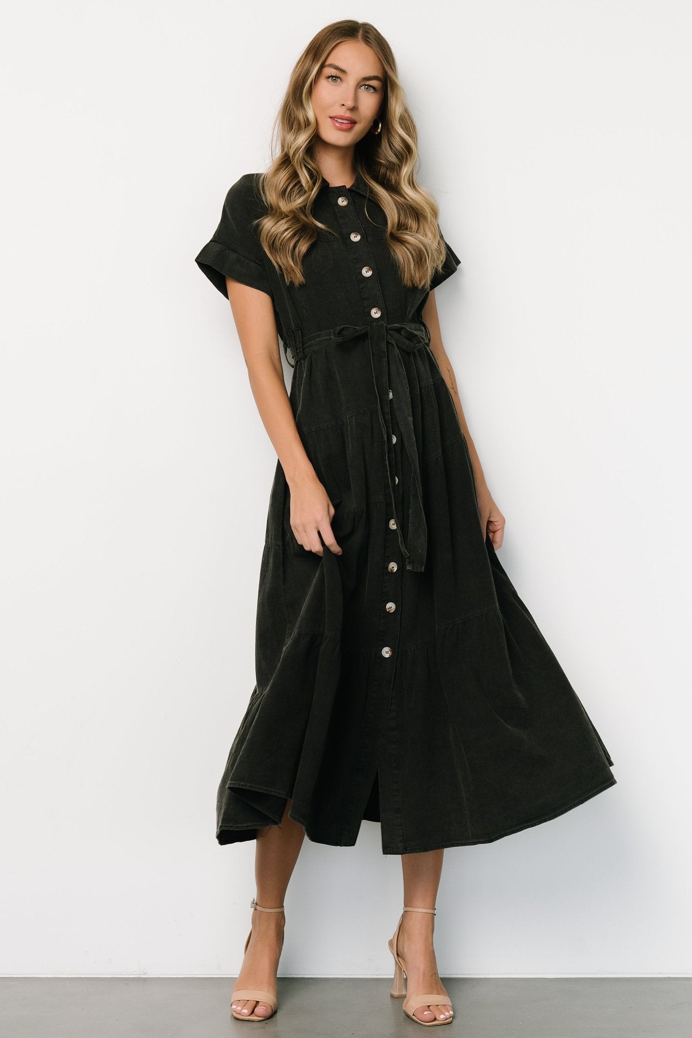 Logan Button Up Maxi Dress | Black - Baltic Born