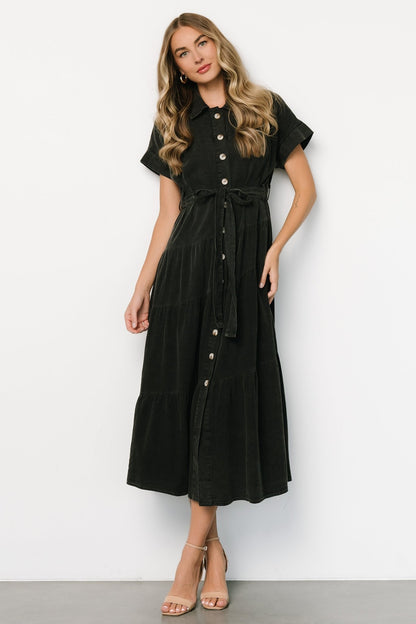 Logan Button Up Maxi Dress | Black - Baltic Born