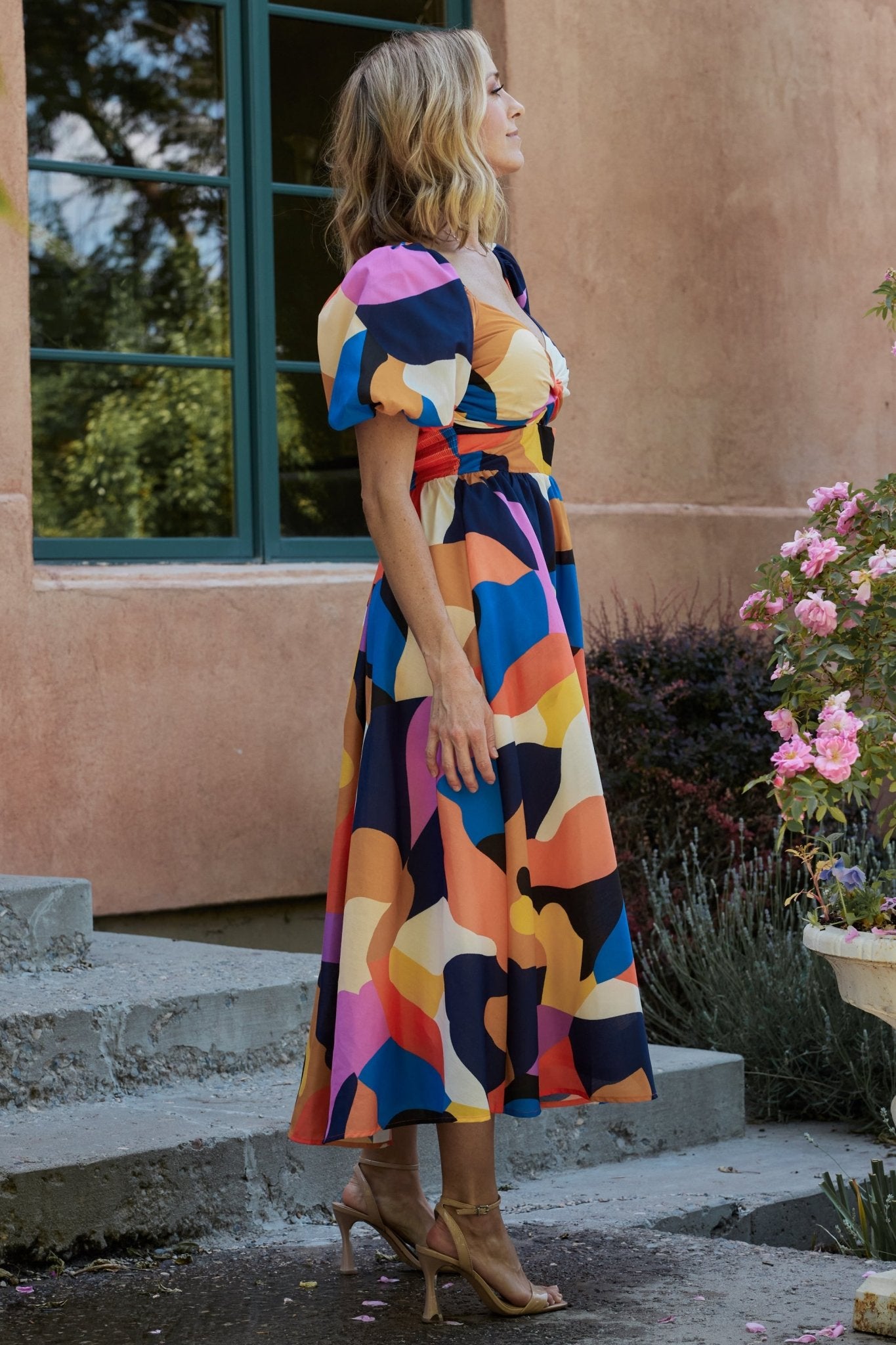 Baltic Born Womens Lola Midi Dress | Rust + Navy Multi