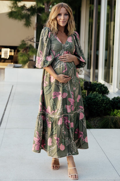 Lonna Dress | Olive + Fuschia Floral - Baltic Born