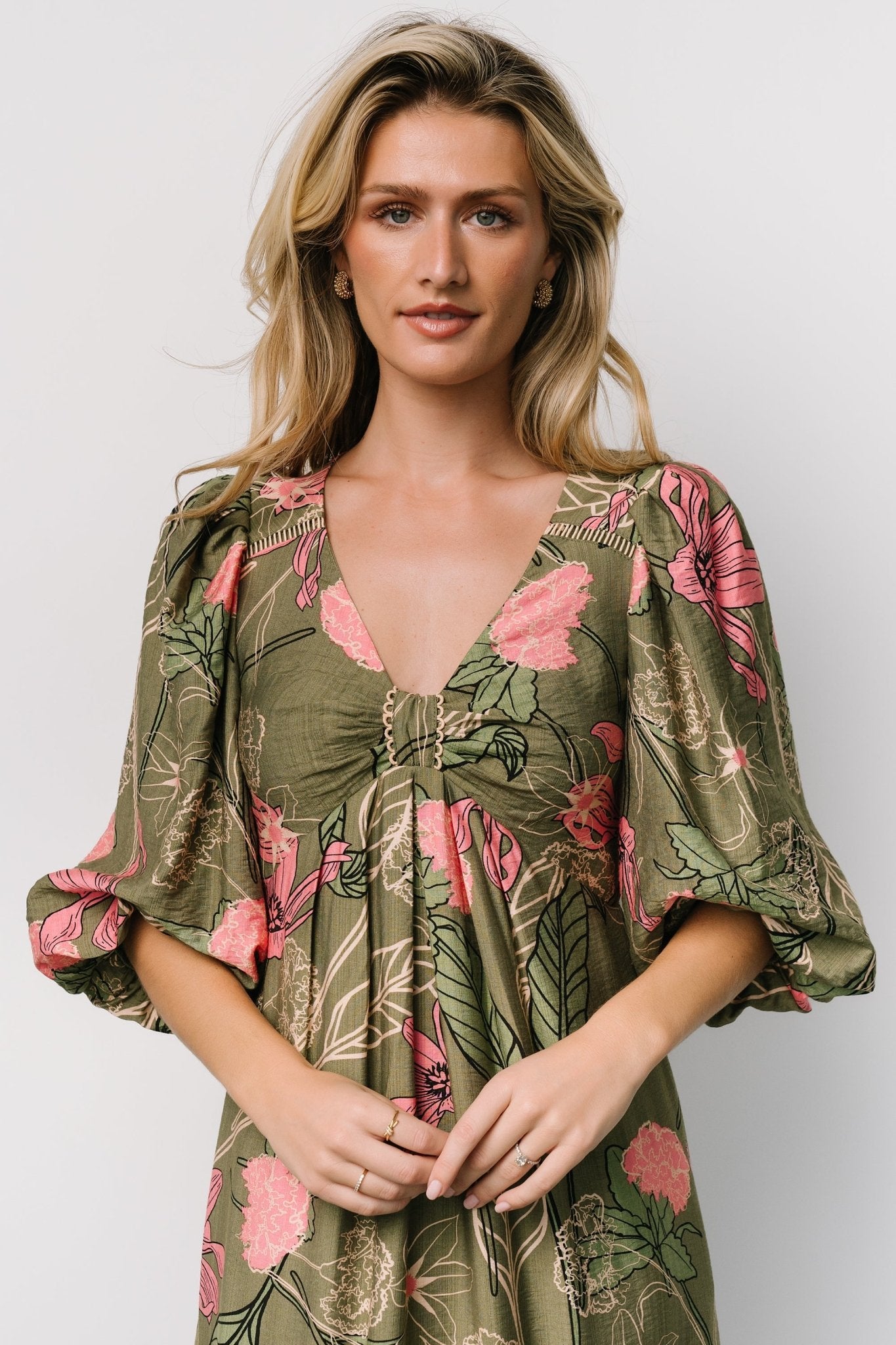 Lonna Dress | Olive + Fuschia Floral - Baltic Born