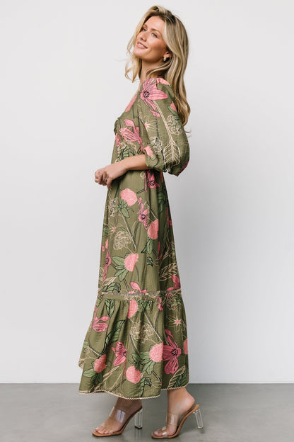 Lonna Dress | Olive + Fuschia Floral - Baltic Born