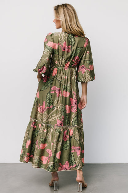 Lonna Dress | Olive + Fuschia Floral - Baltic Born