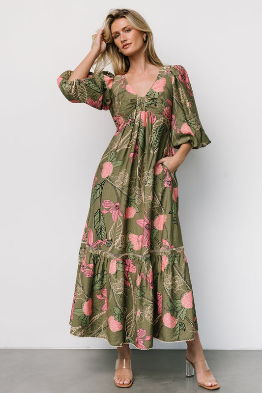 Lonna Dress | Olive + Fuschia Floral - Baltic Born