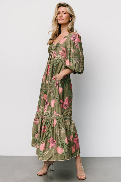 Lonna Dress | Olive + Fuschia Floral - Baltic Born