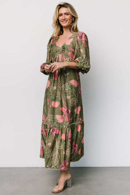 Lonna Dress | Olive + Fuschia Floral - Baltic Born