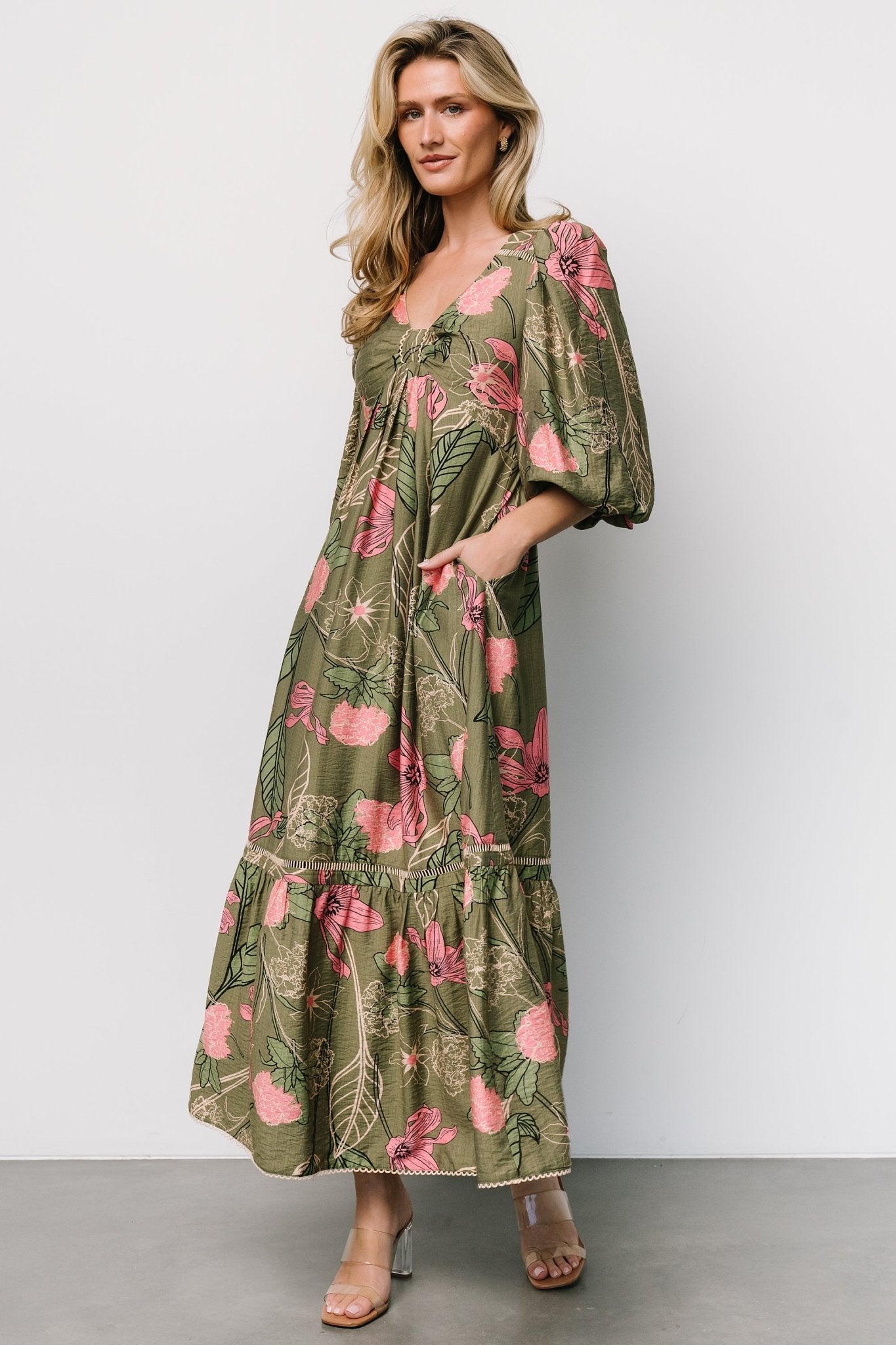 Lonna Dress | Olive + Fuschia Floral - Baltic Born