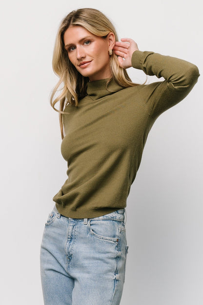 Lorelai Turtleneck Sweater Top | Olive - Baltic Born